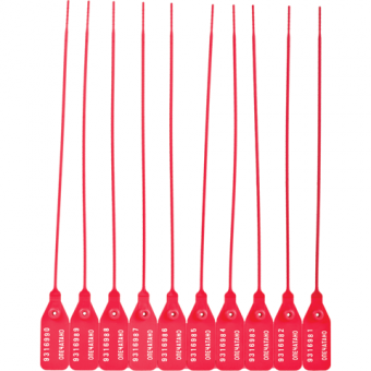 Пломба пластиковая номерная, самофиксир., длина рабочей части 220 мм, красная, 50 шт. в упаковке (600807)