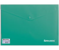 Папка-конверт с кнопкой А4, непрозрачная зеленая BRAUBERG 221363
