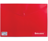 Папка-конверт с кнопкой А4, непрозрачная красная BRAUBERG 221364