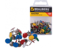 Кнопки канцелярские цветные металлические 10 мм, 100 штук BRAUBERG 221114