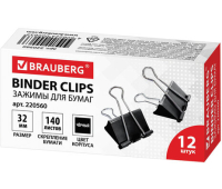 Зажим д/бумаг 32мм BRAUBERG набор 12шт/уп. 220560