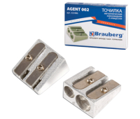 Точилка металлическая клиновидная, 2 отверстия BRAUBERG "Agent 002", 222486