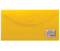 Папка-конверт с кнопкой BRAUBERG 250*135мм, д/билетов и документов, прозр, желтая, 0,15мм, 224032