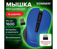 Мышь беспроводная с бесшумным кликом SONNEN V18, USB, 800/1200/1600 dpi, 4 кнопки, синяя, 513515