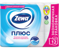 Бумага туалетная ZEWA Plus, 2-слойная, спайка 12 штук*23 м, белая  (124051)