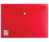 Папка-конверт с кнопкой BRAUBERG А4, прозрачная, ПЛОТНАЯ, красная, до 100 листов, 0,18мм, 224812