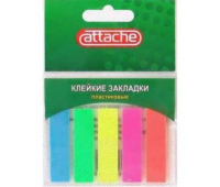 Закладки самоклеящиеся 45*12 мм, 5*20 листов, цвета: синий, зеленый, желтый. оранжевый, розовый, Attache 144630
