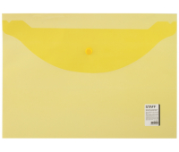 Папка-конверт с кнопкой STAFF, А4, 340х240 мм, прозрачная, желтая, до 100 листов, 0,12 мм, 226031