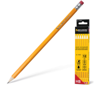 Карандаши ч/гр 12 шт.,НВ, желтый, c ластиком, заточ.,BRAUBERG, "Office Star" (Офис Стар) 180635