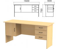Стол письменный "Канц" (ш1600*г600*в750 мм), 2 тумбы, комбинированный, цвет бук, СК29.10 640039