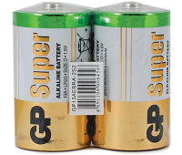 Батарейки GP Super, D (LR20, 13А), алкалиновые, КОМПЛЕКТ 2 шт., в пленке, 13A-OS2, 456685