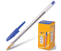 Ручка шариковая BIC "Cristal", корпус прозрачный, синие детали, толщ.письма 0,32 мм, 847898, синяя 140053