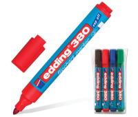 Маркеры для флипчарта EDDING, НАБОР 4шт, кругл.нак.1,5-3мм,НЕПРОПИТЫВАЮЩИЕ,(чер,син,кр,зел),E-380/4S