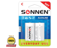 Батарейки SONNEN, C (LR14), КОМПЛЕКТ 2шт., АЛКАЛИН, в блистере, 1.5В, 451090