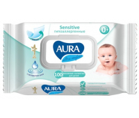 Салфетки влажные для детей AURA "Ultra comfort", 100шт, гипоаллергеннные, без спирта 127500/270362