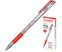 Ручка гелевая STAFF эконом, корпус прозрачный, резиновый держатель, 141824, красная
