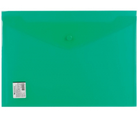 Папка-конверт с кнопкой BRAUBERG А4, прозрачная, ПЛОТНАЯ, зеленая, до 100 листов, 0,18мм, 224810