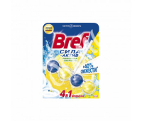 Освежитель WC (для туалета) твердый BREF (Бреф) Сила-Актив 50г, "Лимонная Свежесть", ш/к 25289, 601898, 299728
