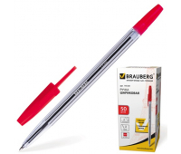 Ручка шариковая BRAUBERG Line, корпус прозрачный, толщ.письма  1,0 мм,141341, красная