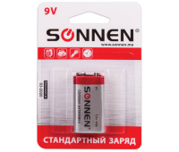 Батарейка SONNEN, 6F22 (тип КРОНА), 1 шт., солевая, в блистере, 9 В, 451101