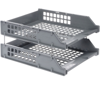 Лотки горизонтальные для бумаг СТАММ, набор 2 шт., "Strong", на металлических стержнях 6 см, серые, ЛТ101 235917/096325