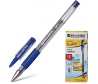 Ручка гелевая синяя с резиновым упором BRAUBERG "Number One" 141193