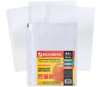 Папки-файлы перфорированные, А4+, BRAUBERG (БРАУБЕРГ), комплект 50 шт., сверхпрочные, "апельсиновая корка", 0,1мм, 225219