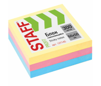 Блок самоклеящийся (стикер) STAFF, 50х50 мм, 300 л., 3 цвета, 127145