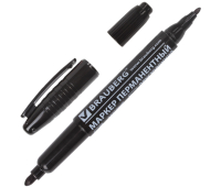 Маркер перманентный (нестираемый) BRAUBERG двусторонний, круглый наконечник 2-4 мм, черный, 150836