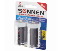 Батарейки SONNEN, D (LR20), 2 шт., АЛКАЛИНОВЫЕ, в блистере, 1,5 В, 451091