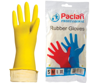 Перчатки хозяйственные резиновые PACLAN "Professional", с х/б напылением, размер M (средний), желтые 602489, 18954