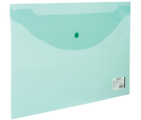 Папка-конверт с кнопкой STAFF, А4, 340х240 мм, прозрачная, зеленая, до 100 листов, 0,12 мм, 225171