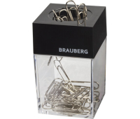 Скрепочница магнитная BRAUBERG с 30 скрепками, прозрачный корпус, черная крышка, 225189