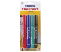 Набор маркеров для бумажных блоков флипчарта 4 шт. (черный, синий, красный, зеленый) непропитывающие, круглые, 2,5 мм, CENTROPEN 8550, 079593