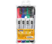 Набор маркеров для белых досок на магнитах OfficeSpace, 4цв., пулевидный, 3мм, чехол с европодвесом, 268350