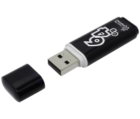 Память Smart Buy "Glossy" 64GB, USB 2.0 Flash Drive, черный 230858