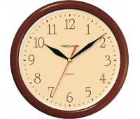 Часы настенные TROYKA 21234287, круг, бежевые, коричневая рамка, 24,5х24,5х3,1 см, 452273
