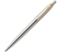 Ручка шариковая PARKER "Jotter Core Stainless Steel GT", корпус серебристый, позолоченные детали, синяя, 1953182 142376