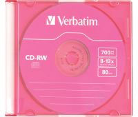 Диск Verbatim CD-RW 700Mb 8х-10хColor Slim Case 43167, 510238