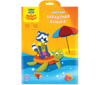Бархатная бумага А4, Мульти-Пульти "Приключения Енота" 10л., 10цв. в папке 259165