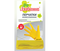 Перчатки хозяйственные латексные ЛЮБАША ЭКОНОМ, МНОГОРАЗОВЫЕ, хлопчатобумажное напыление, размер M (средний), 603784