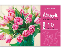 Альбом для рисования А4 40 листов, скоба, обложка картон, BRAUBERG "ЭКО", 202х285 мм, "Тюльпаны", 105088