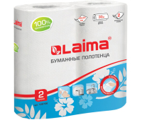 Полотенца бумажные бытовые, спайка 2 шт., 2-х слойные (2х30 м), ЛАЙМА, 22х23 см, белые, 128726