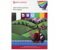 Картон цветной БОЛЬШОГО ФОРМАТА, А3 немелованный (матовый), 8 листов 8 цветов, BRAUBERG, (297х420 мм), "Кораблик", 129907