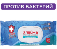 Салфетки влажные, 72 шт., ЛАЙМА Antibacterial, антибактериальные, клапан крышка, 129997