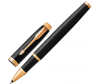 Ручка-роллер PARKER "IM Core Black Lacquer GT", корпус черный глянцевый лак, позолоченные детали, черная, 142532