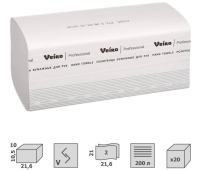 Полотенца бумажные лист. Veiro Professional "Comfort"(V-сл), 2-слойные, 200л/пач, 21*21, белые, KV205 220148/129535