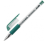 Ручка гелевая с грипом STAFF, ЗЕЛЕНАЯ, корпус прозрачный, узел 0,5 мм, линия письма 0,35 мм, 141825