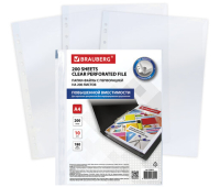 Папки-файлы перфорированные БОЛЬШОЙ ВМЕСТИМОСТИ до 200 листов, А4, КОМПЛЕКТ 10 шт., 180 мкм, BRAUBERG, 226833