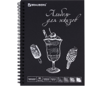 Скетчбук, черная бумага 120 г/м2, 148х210 мм, 32 л., гребень, BRAUBERG ART "CLASSIC", 128952